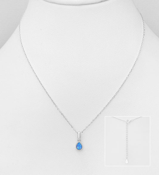 Lab-Created Opal Necklace 925 Sterling Silver – 16-18 Inch Adjustable Chain – Dainty Opal Pendant Jewelry Minimalist Gift for Women, Boho