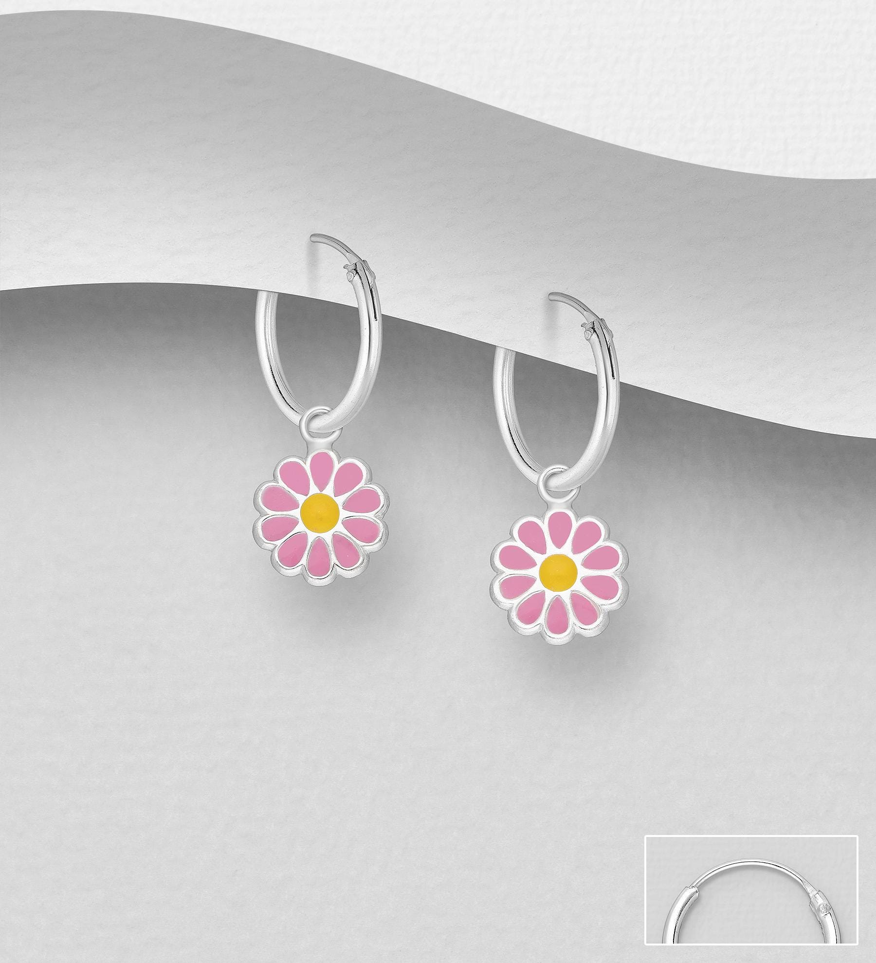 925 Sterling Silver Floral Hoop Earrings - Pink Red Purple Turquoise Enamel Flower Jewelry - Boho Gift for Women - Handmade Dainty Chic