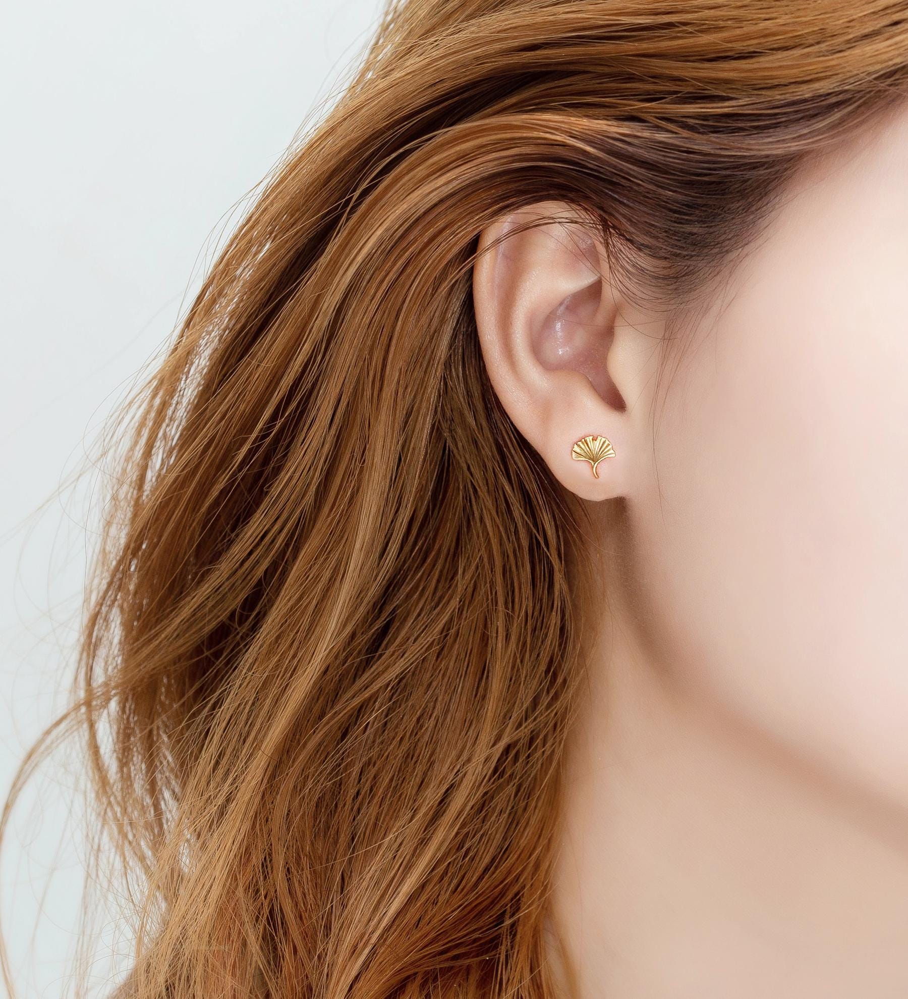 Ginkgo Leaf Hoop Earrings - 925 Sterling Silver - 14K Gold Plated - Push Back &  Hoops - Minimalist Nature Jewelry Gift - Gift for Her