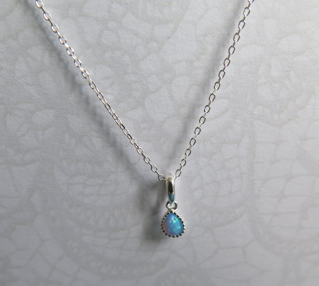 Lab-Created Opal Necklace 925 Sterling Silver – 16-18 Inch Adjustable Chain – Dainty Opal Pendant Jewelry Minimalist Gift for Women, Boho