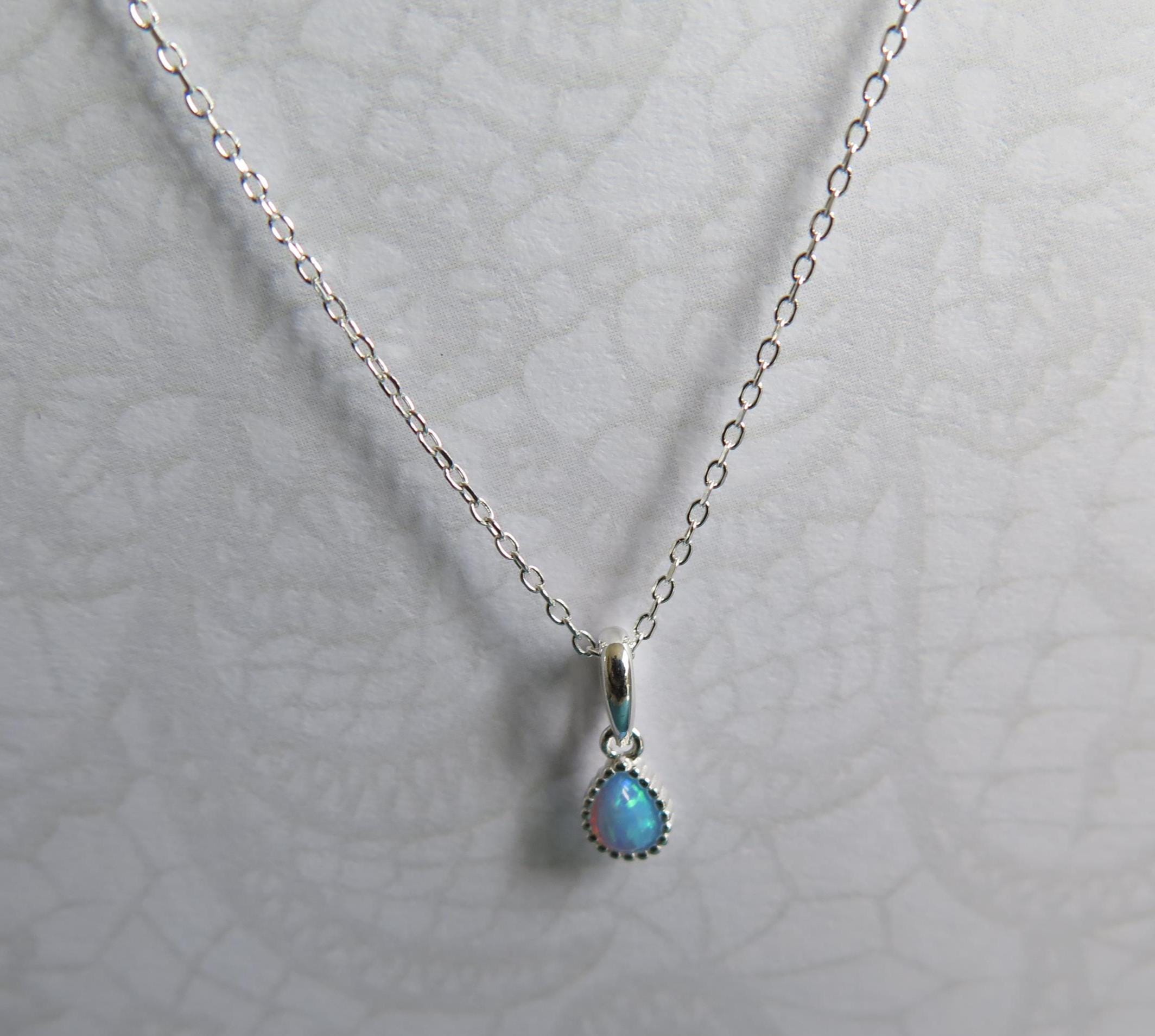 Lab-Created Opal Necklace 925 Sterling Silver – 16-18 Inch Adjustable Chain – Dainty Opal Pendant Jewelry Minimalist Gift for Women, Boho