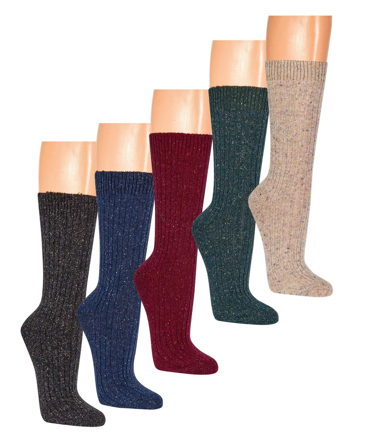 Wool Silk Ribbed Socks – Soft Winter Socks, Elegant Heathered Yarn - 2 Pairs