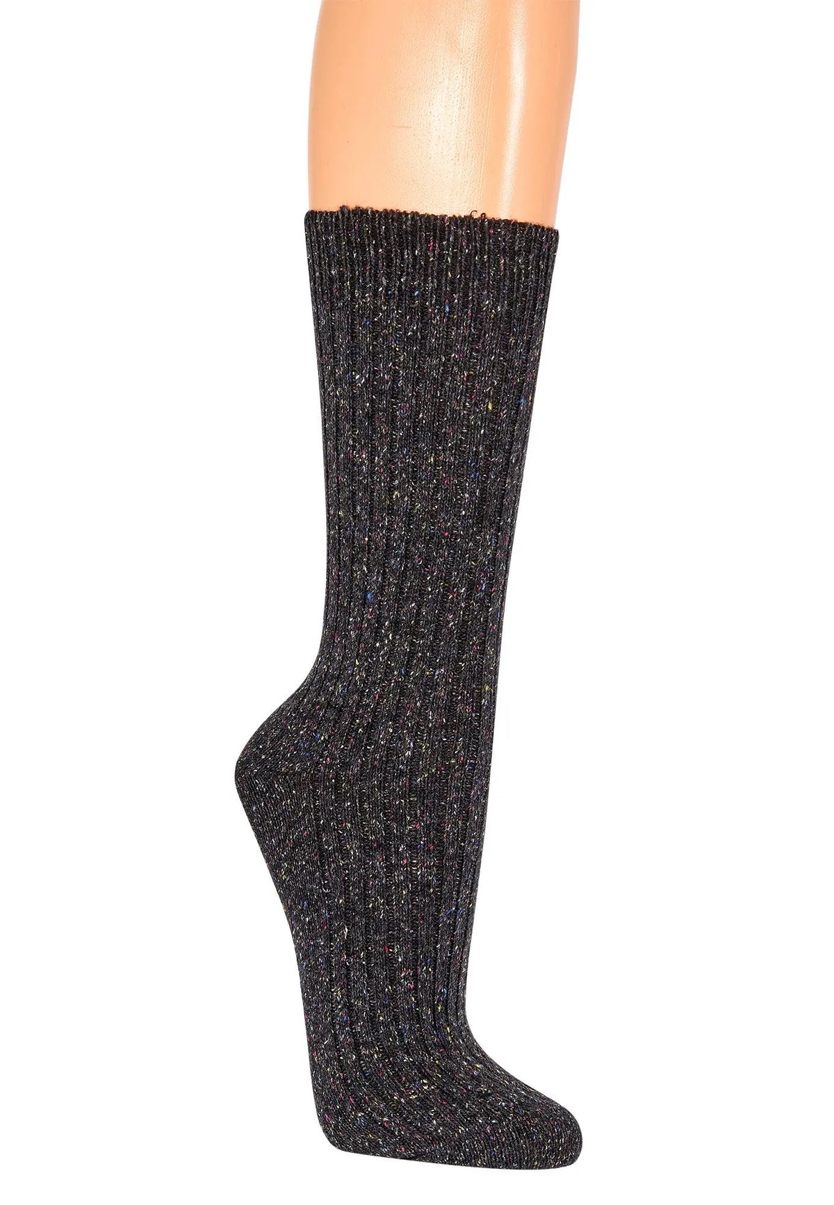 Wool Silk Ribbed Socks – Soft Winter Socks, Elegant Heathered Yarn - 2 Pairs