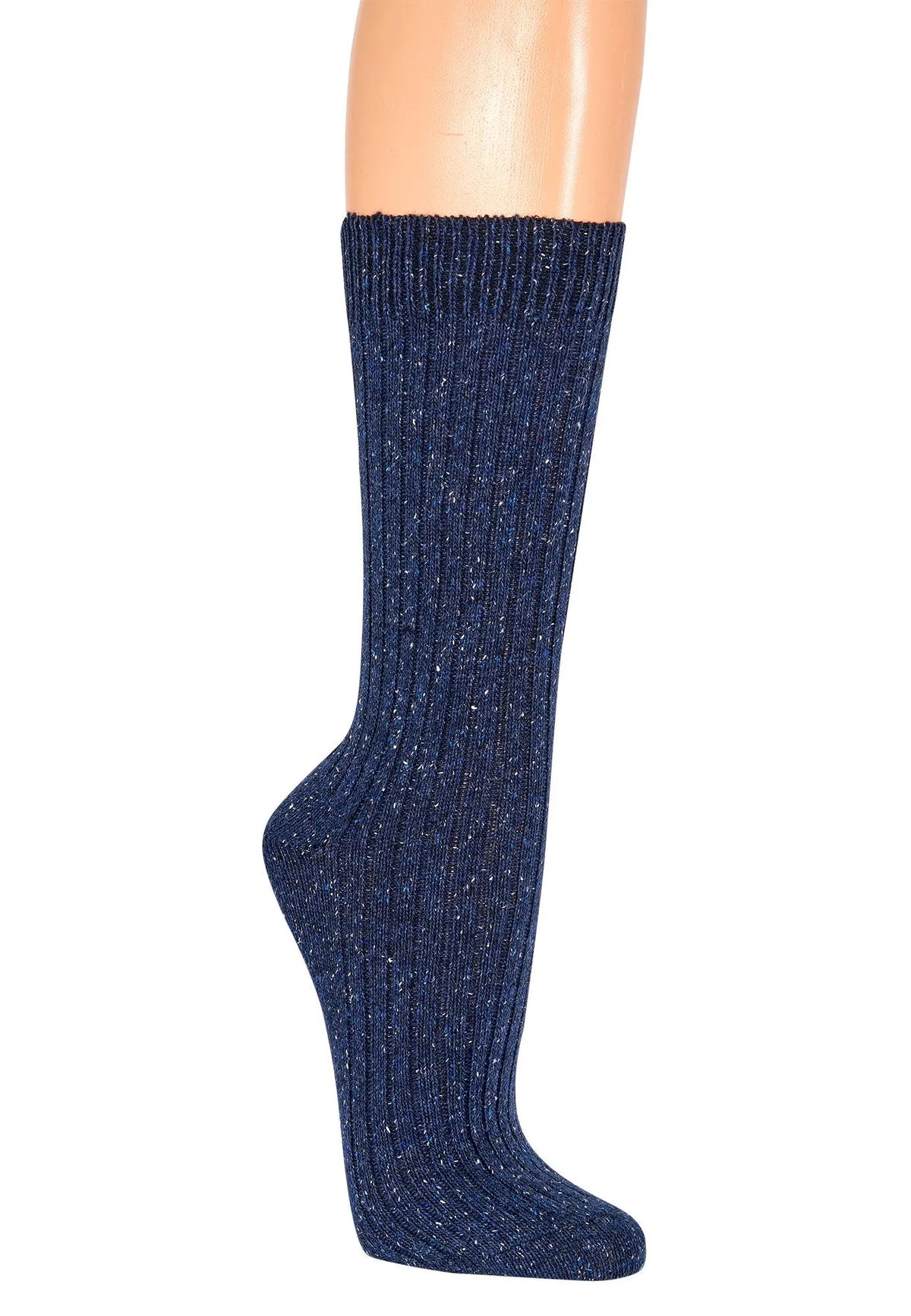 Wool Silk Ribbed Socks – Soft Winter Socks, Elegant Heathered Yarn - 2 Pairs