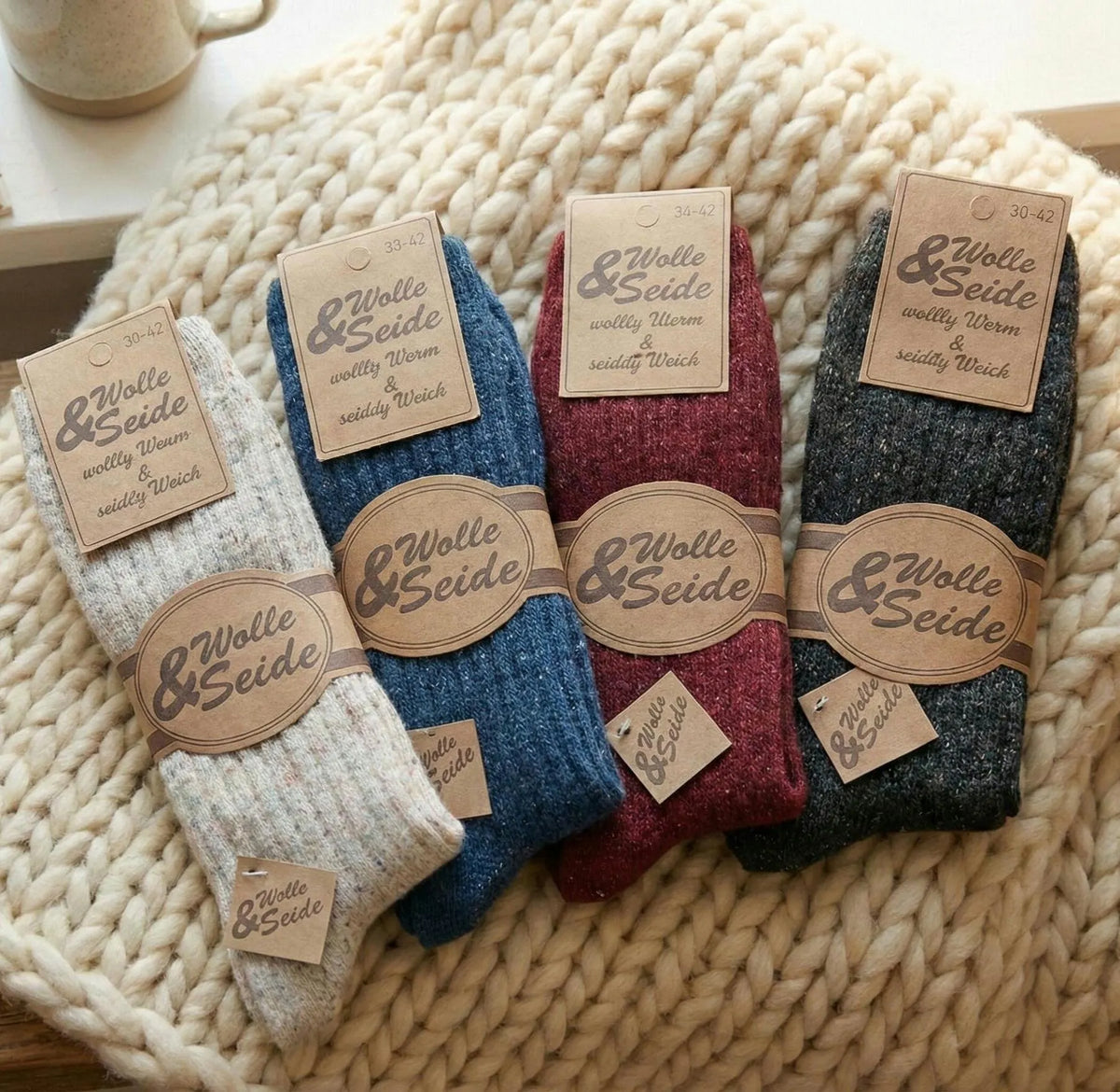 Wool Silk Ribbed Socks – Soft Winter Socks, Elegant Heathered Yarn - 2 Pairs