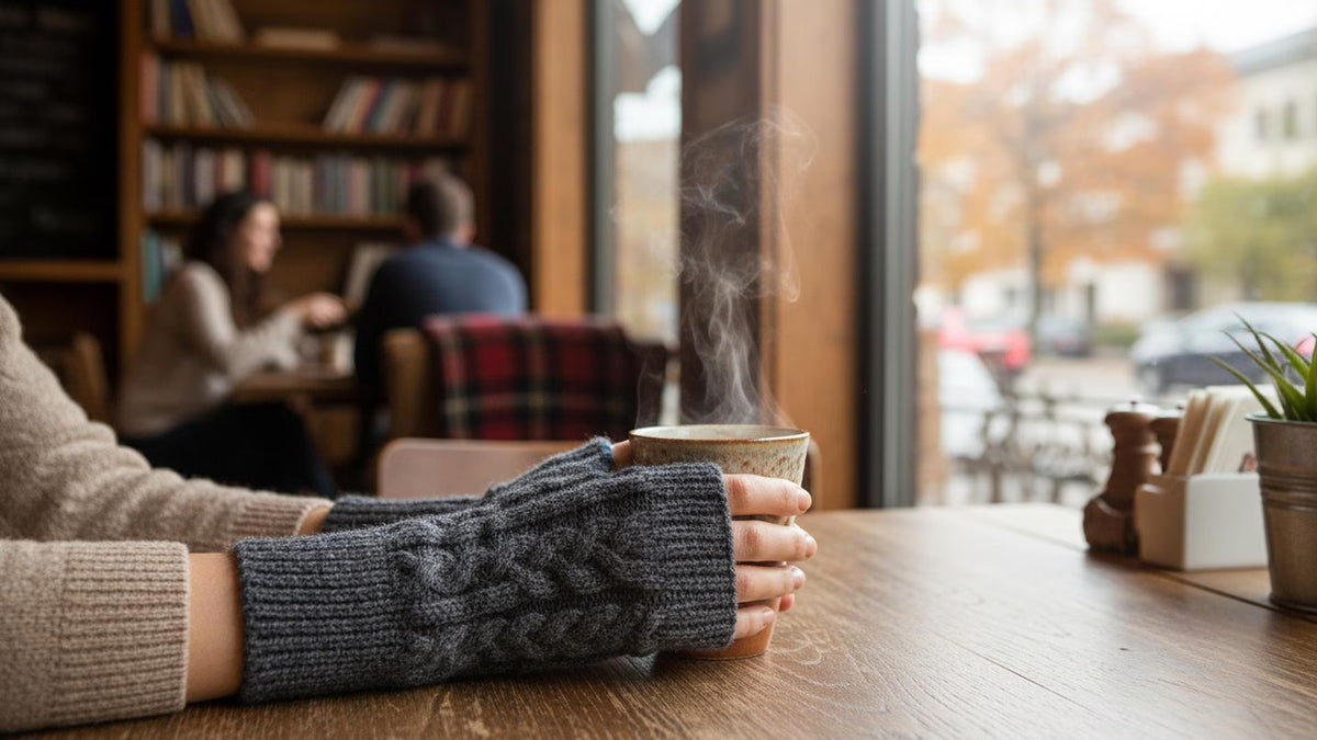 Alpaca Wool Fingerless Gloves | Women's Cable Knit Wrist Warmers | Cosy Winter Texting Mittens | Chilly Office Arm Cuffs - One Size