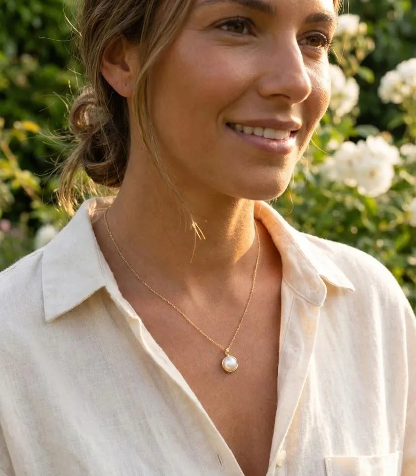 Freshwater Pearl Necklace 925 Sterling Silver - 18-20 Inch Adjustable Chain - Silver or 18K Gold Plated Option- Minimalist Boho Gift for Her