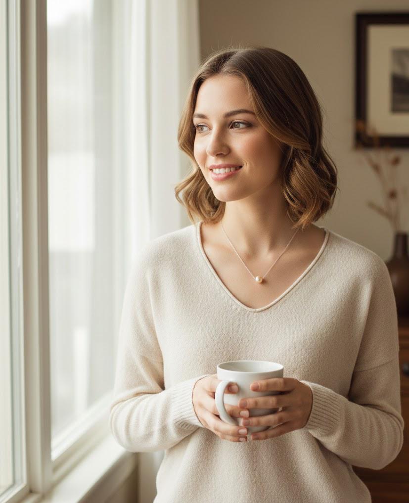 925 Sterling Silver Pearl Necklace & Hoop Earrings Set – 6-7mm Beaded with Freshwater Pearls (Black/White/Peach) – 15-17 Inch Silver Chain
