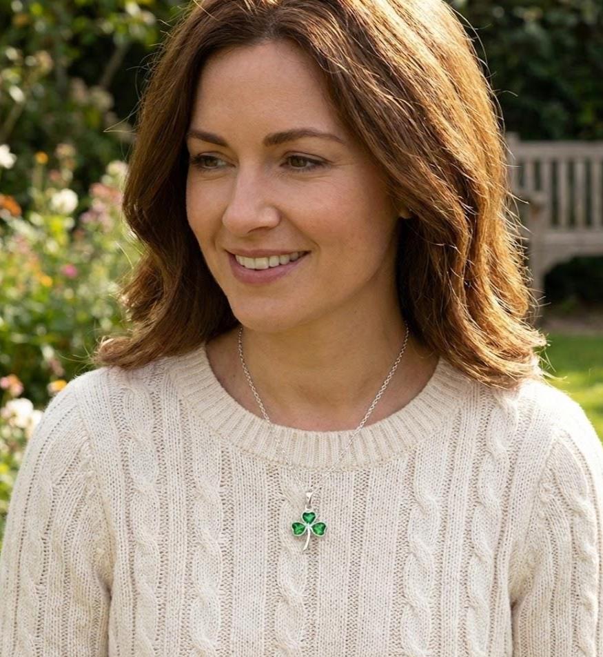 Shamrock Pendant Necklace with Earrings –  Emerald Crystal Gemstone, 925 Sterling Silver Clover Charm, 18 Inch Chain, Minimalist Boho Gift