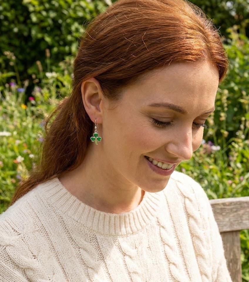 Shamrock Pendant Necklace with Earrings –  Emerald Crystal Gemstone, 925 Sterling Silver Clover Charm, 18 Inch Chain, Minimalist Boho Gift
