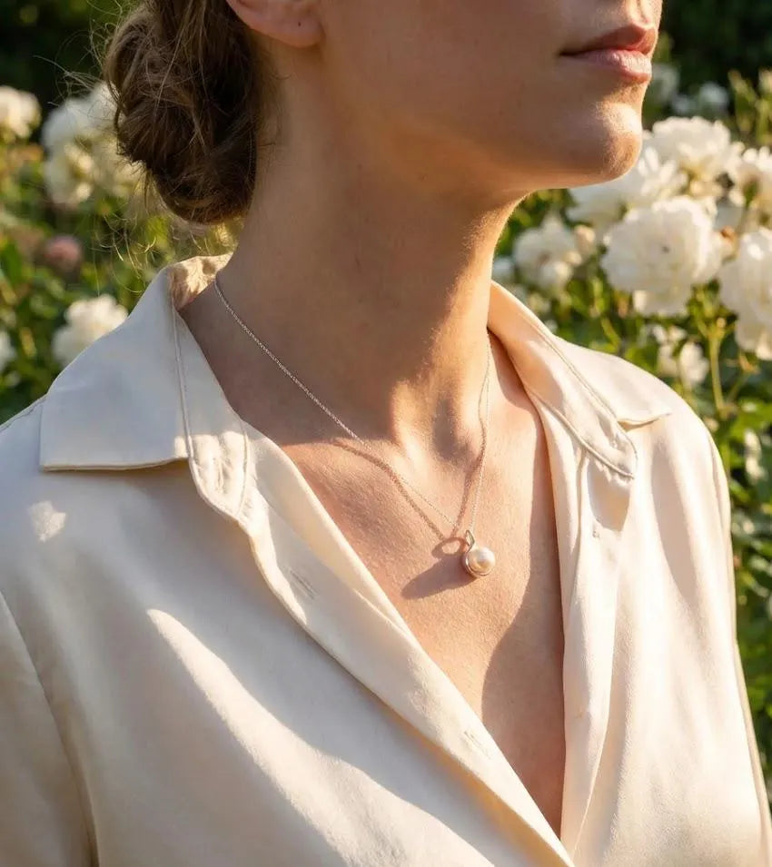 Freshwater Pearl Necklace 925 Sterling Silver - 18-20 Inch Adjustable Chain - Silver or 18K Gold Plated Option- Minimalist Boho Gift for Her