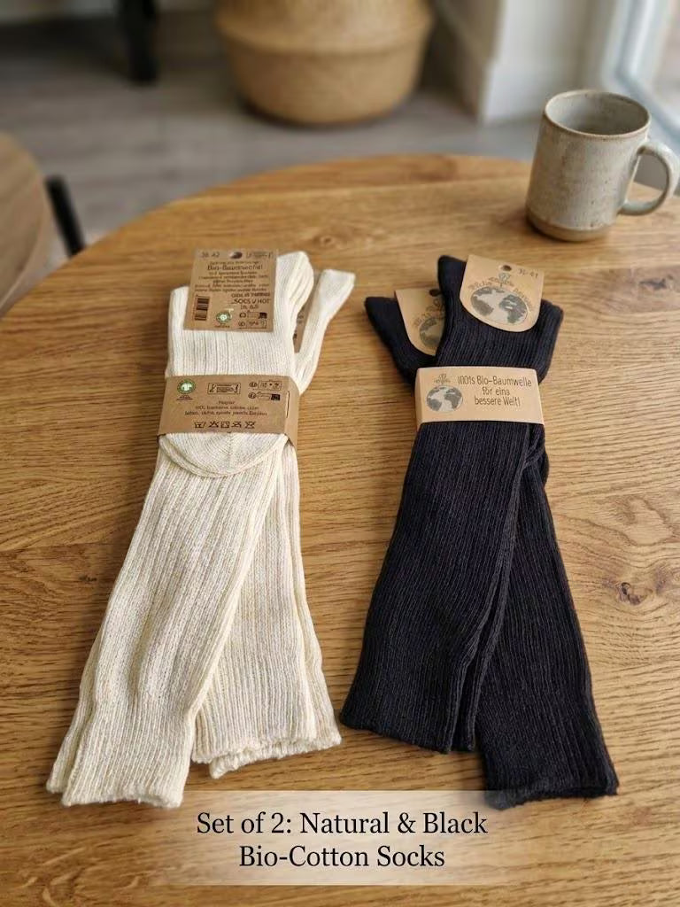100% Organic Cotton Knee-High Socks 2 Pairs | Men's Women's Long Boot Socks | Hypoallergenic Ribbed Knit | Eco-Friendly Holiday Present