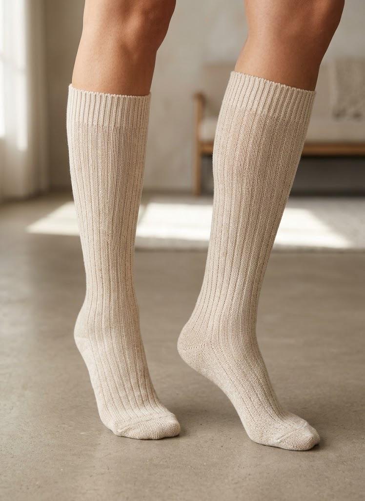 100% Organic Cotton Knee-High Socks 2 Pairs | Men's Women's Long Boot Socks | Hypoallergenic Ribbed Knit | Eco-Friendly Holiday Present