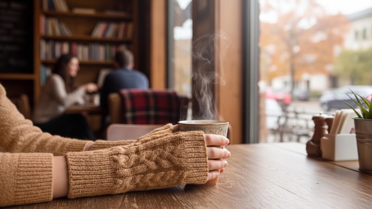 Alpaca Wool Fingerless Gloves | Women's Cable Knit Wrist Warmers | Cosy Winter Texting Mittens | Chilly Office Arm Cuffs - One Size