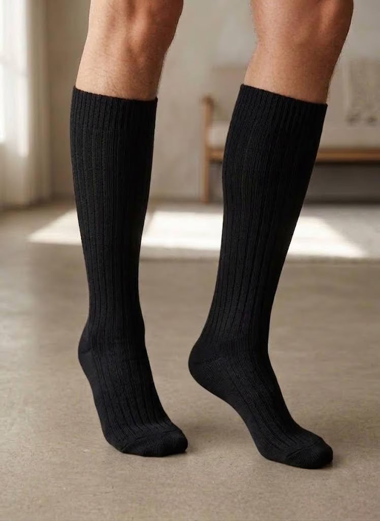 100% Organic Cotton Knee-High Socks 2 Pairs | Men's Women's Long Boot Socks | Hypoallergenic Ribbed Knit | Eco-Friendly Holiday Present