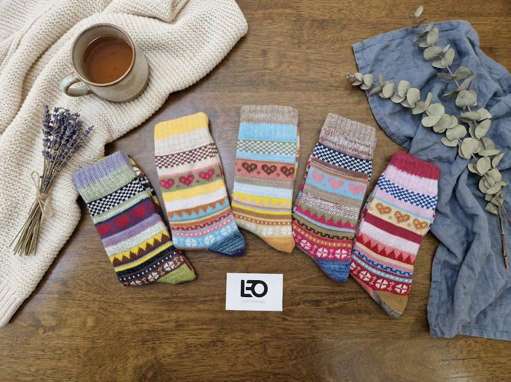 Norwegian Cotton Socks for Women 3 Pack, Thermal Knitted Crew, Soft Warm Hygge Socks, Christmas Winter Gift