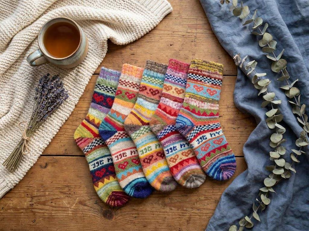 Norwegian Cotton Socks for Women 3 Pack, Thermal Knitted Crew, Soft Warm Hygge Socks, Christmas Winter Gift