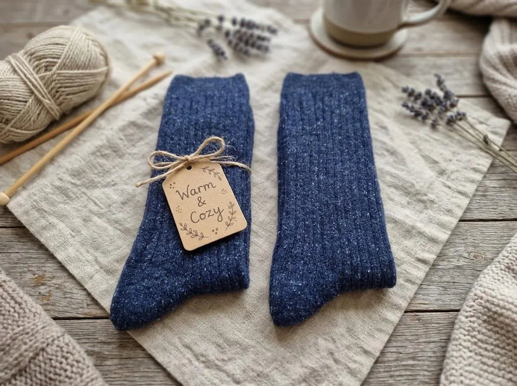Wool Silk Ribbed Socks – Soft Winter Socks, Elegant Heathered Yarn - 2 Pairs
