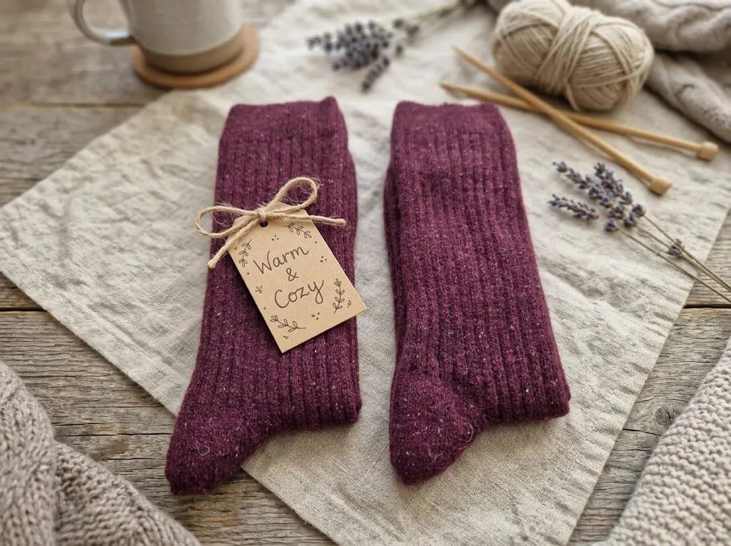 Wool Silk Ribbed Socks – Soft Winter Socks, Elegant Heathered Yarn - 2 Pairs