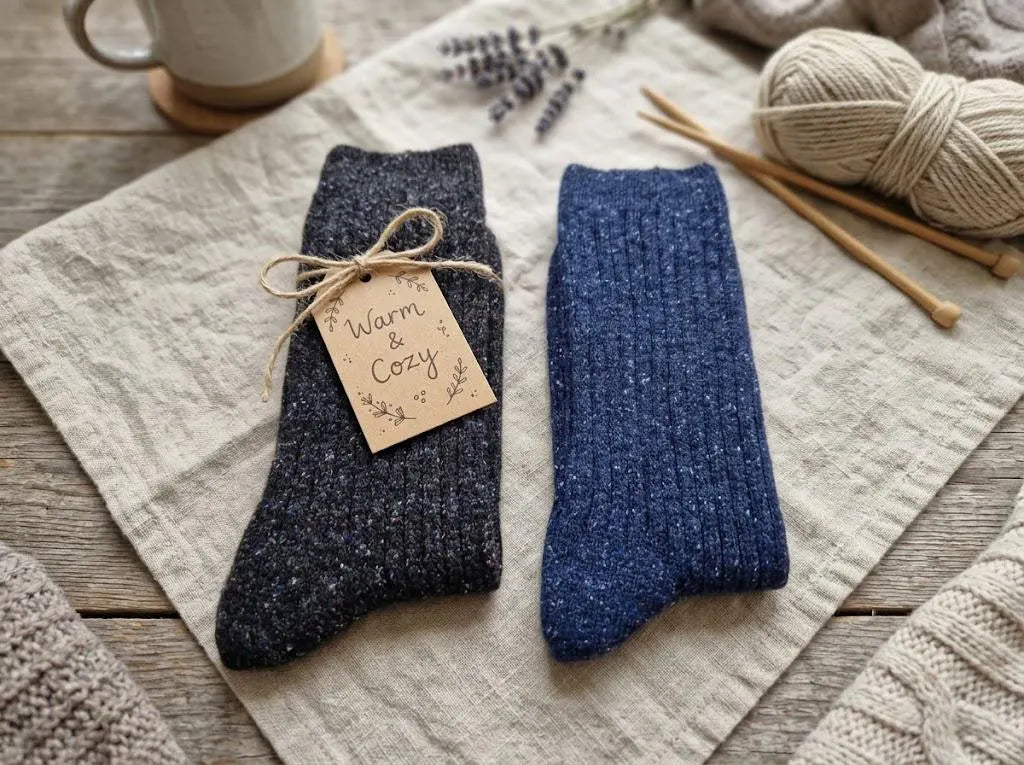 Wool Silk Ribbed Socks – Soft Winter Socks, Elegant Heathered Yarn - 2 Pairs