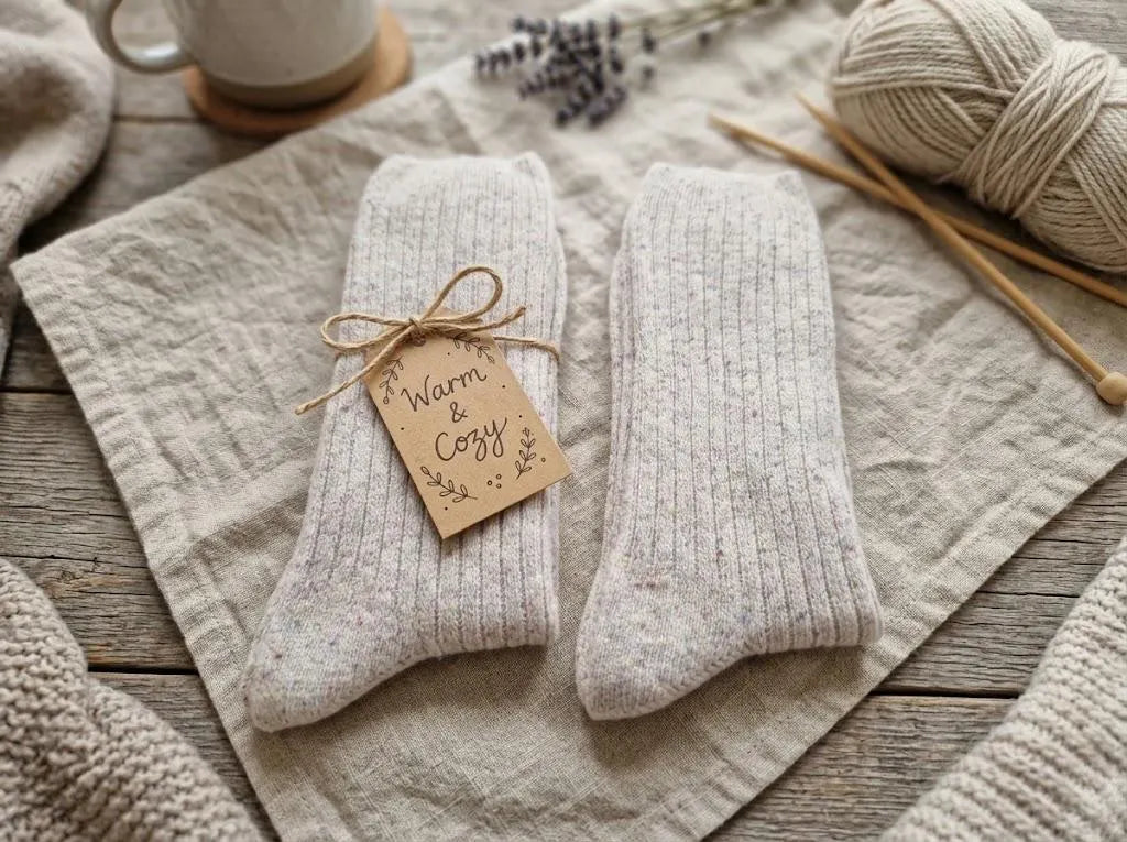 Wool Silk Ribbed Socks – Soft Winter Socks, Elegant Heathered Yarn - 2 Pairs