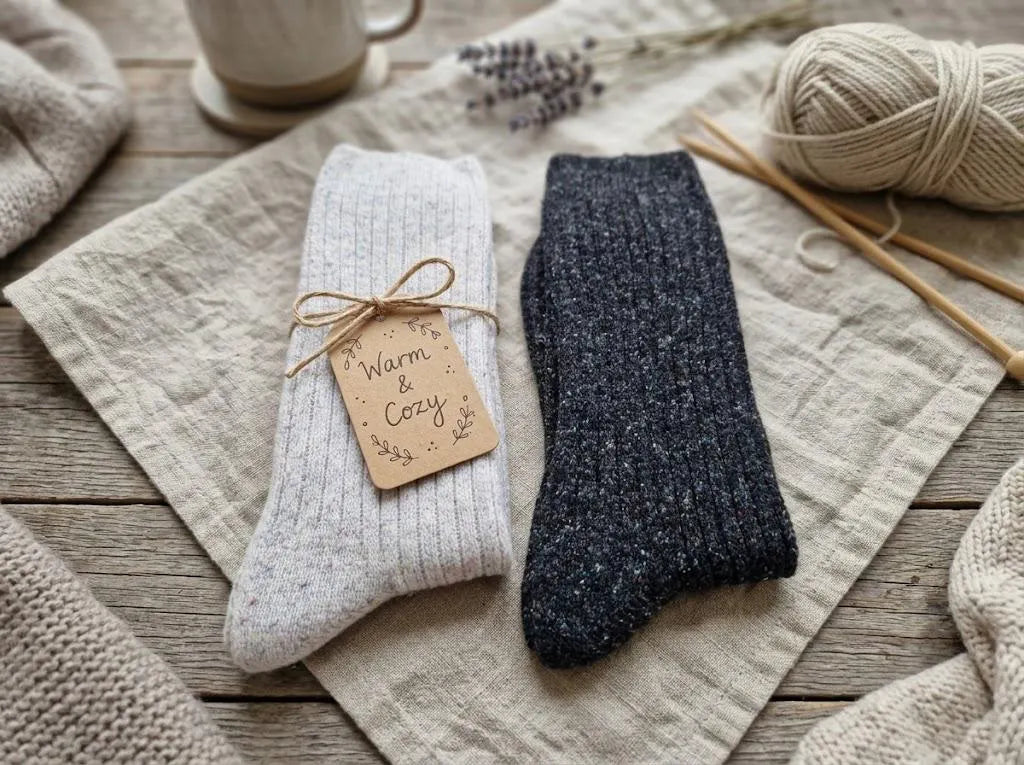 Wool Silk Ribbed Socks – Soft Winter Socks, Elegant Heathered Yarn - 2 Pairs