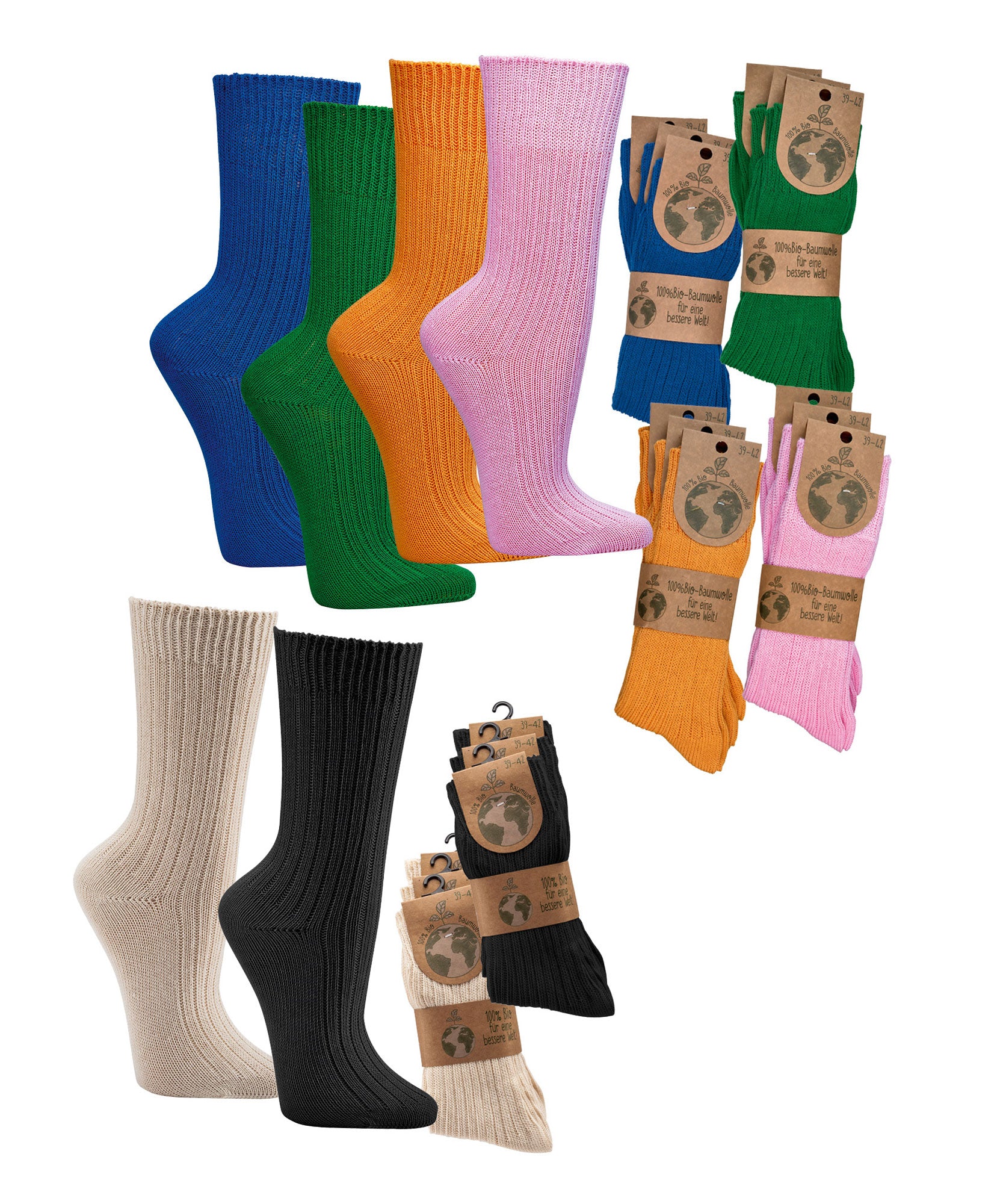 3 pairs of 100% PURE ORGANIC COTTON Winter Socks, Men & Women, Soft & Breathable
