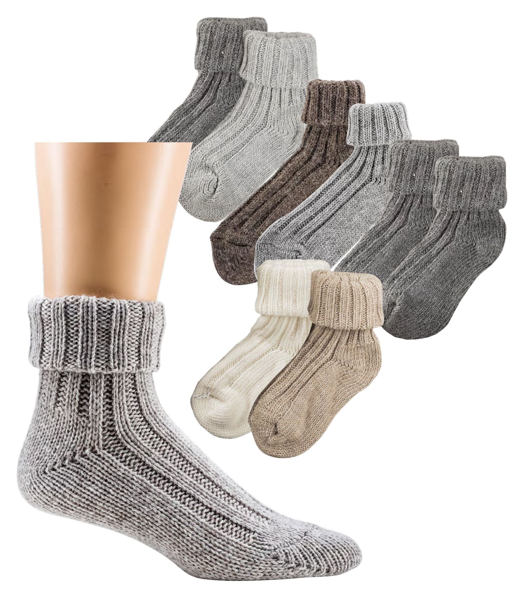 2X Norwegian Alpaca Wool blend Socks for Men and women, Roll-up