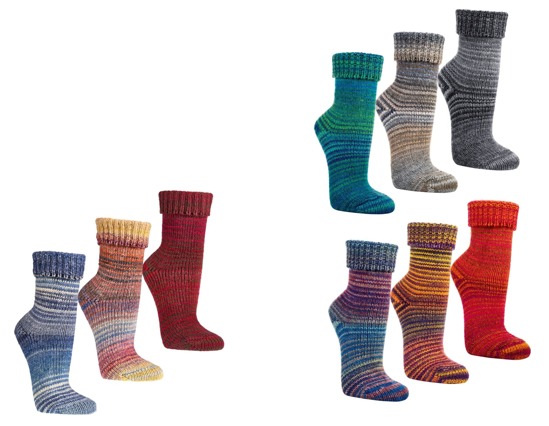 Norwegian Multi-Colored Wool Socks, 30% Wool Hand-Knitted with Machine