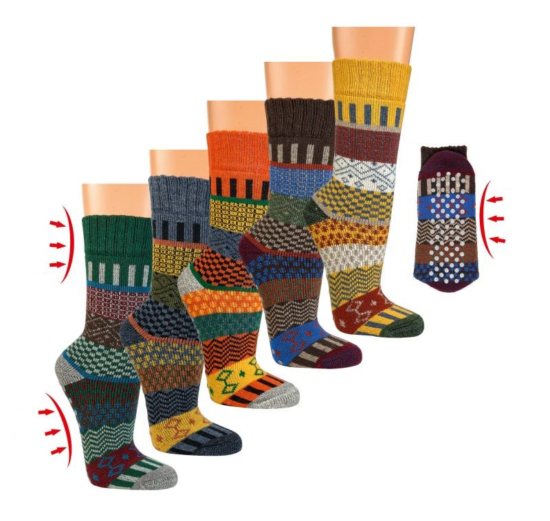 Two Pairs of Anti-Slip Norwegian Wool Socks for Men & Women, Nordic Hygge, Thermal Quality Knitted Crew Soft Warm, Full Plush