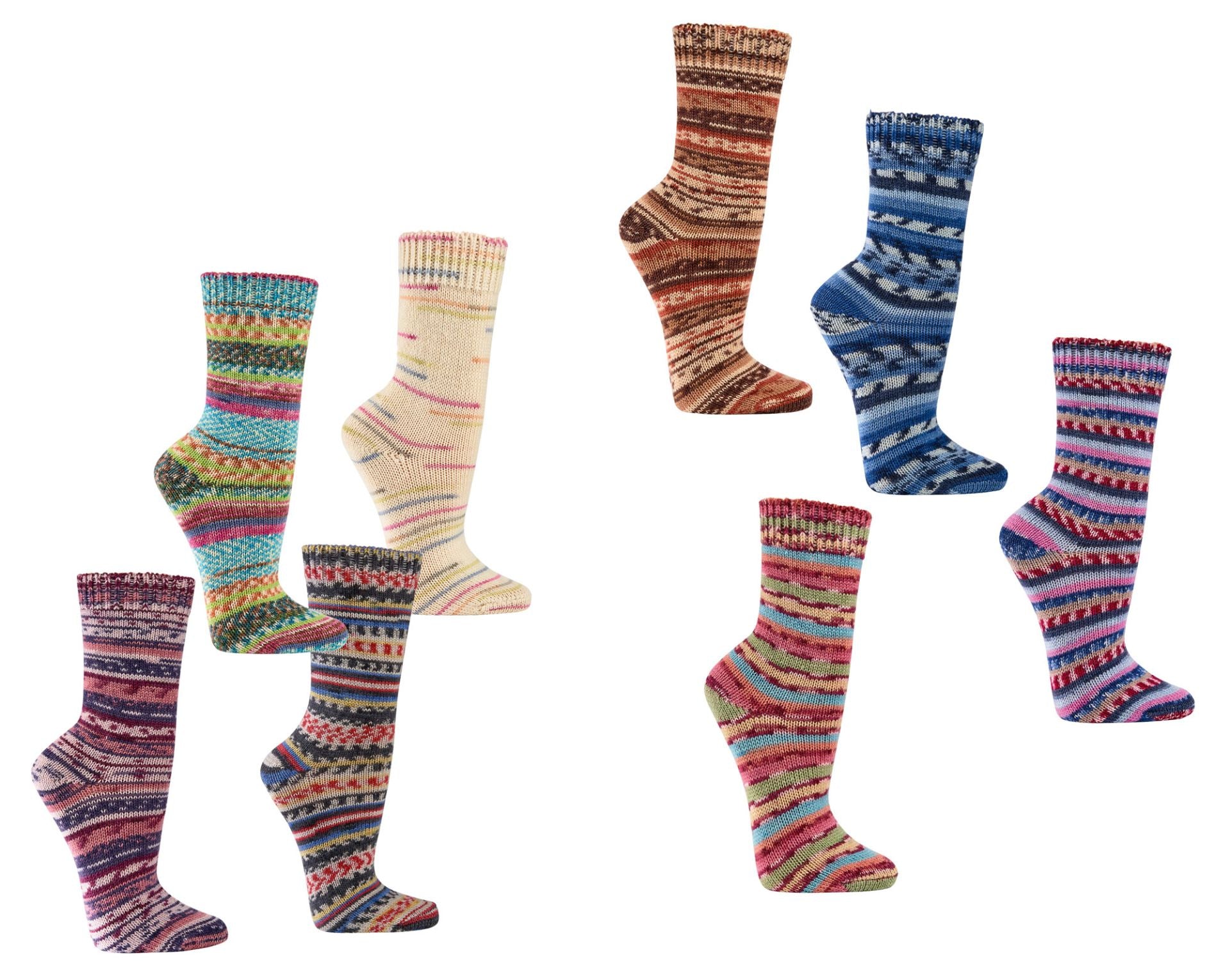 Cosy Premium Hand-Knitted Winter Socks 70% Wool, Multi-Coloured Machine Knit Socks