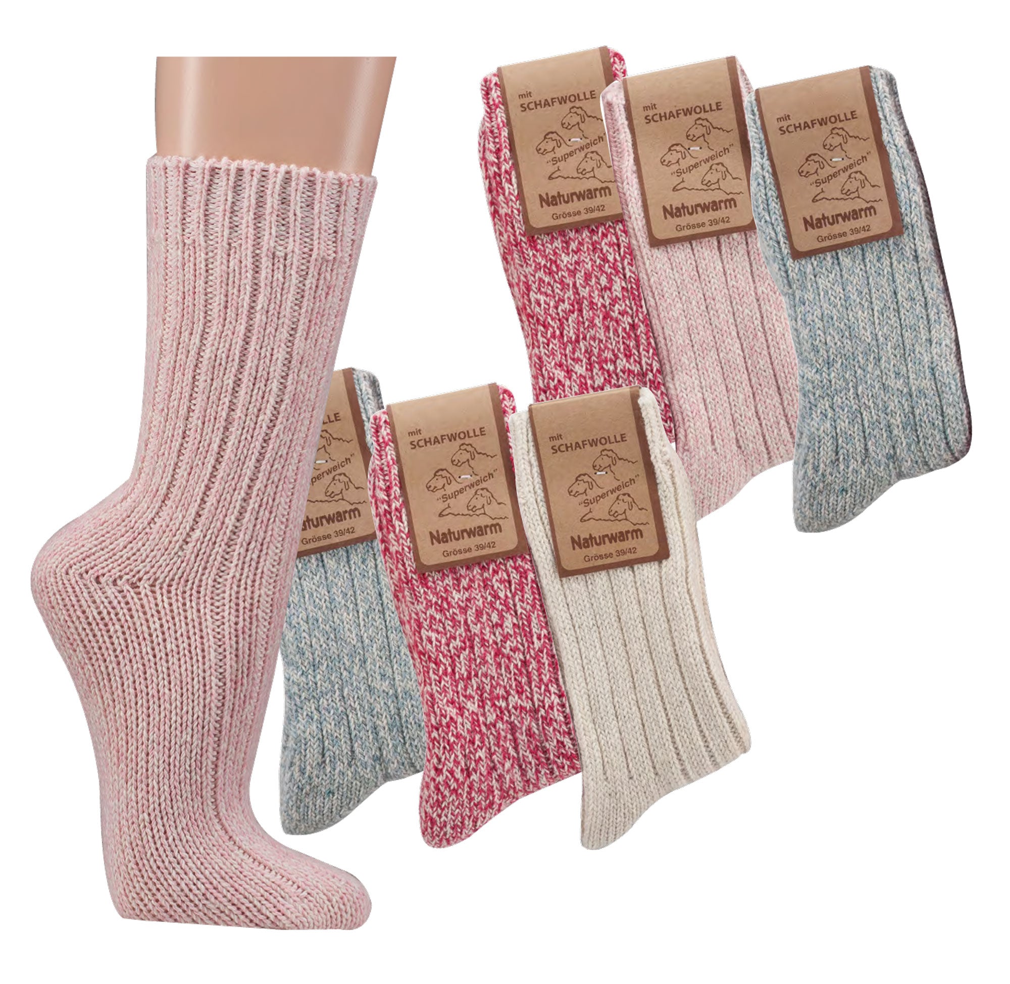 3X, 6X Natural Premium Norwegian Women Merino Wool socks, Lambs wool and cotton blend