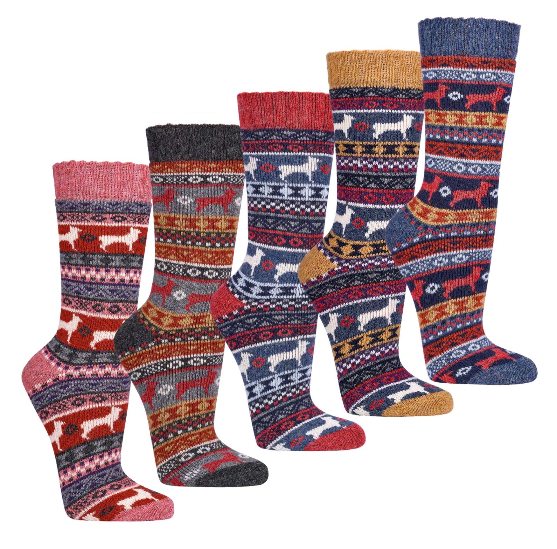 2 Pairs of Merino & Alpaca Wool Peruvian Pattern, Norwegian Wool Socks for Men and women