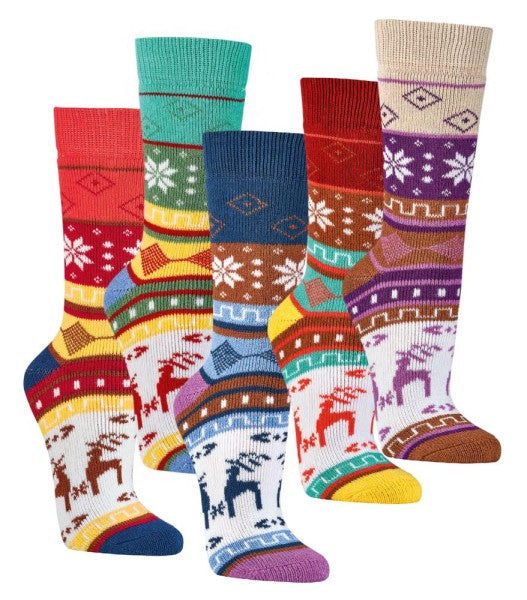 Two Pairs Norwegian Cotton Socks for Women, Winter Thermal Knitted,  Nordic Crew Soft & Warm, Comfortable Hygge