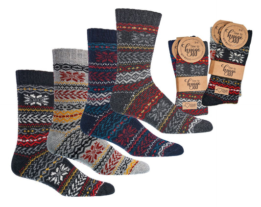 2 Pairs Norwegian Wool Socks for Men & Women, Winter Thermal Knitted