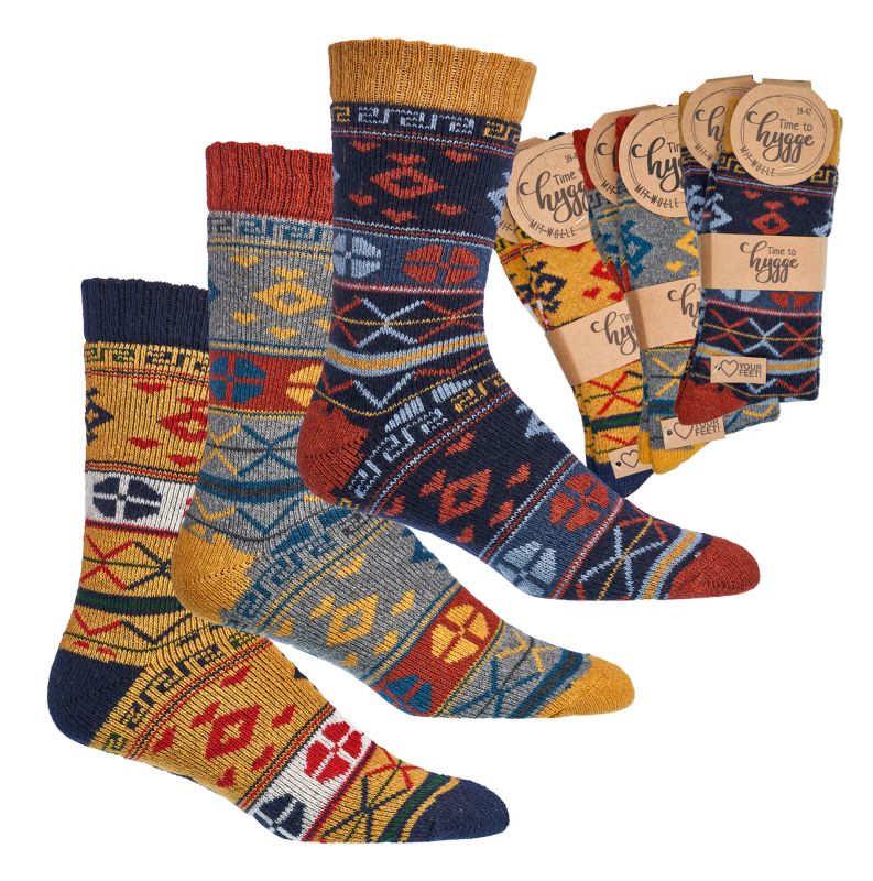 2 Pairs Norwegian Wool Socks for Men and women, Winter Thermal, Vintage Nordic Crew Soft & Warm