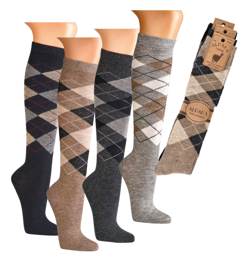 3pair Luxury Alpaca Knee High Socks | Extra Fine Warm Winter Socks | Argyle Pattern | Seamless Hand-Linked Toe | Ultra Soft With Alpaca Wool