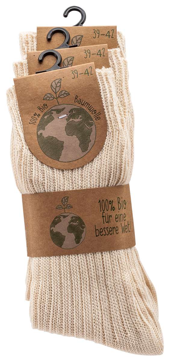 3 pairs of 100% PURE ORGANIC COTTON Winter Socks, Men & Women, Soft & Breathable