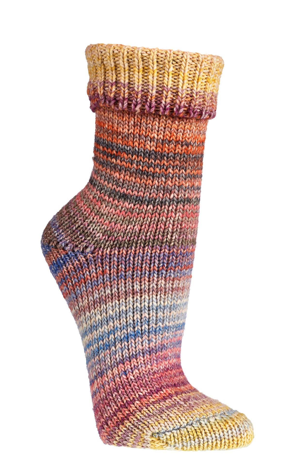 Norwegian Multi-Colored Wool Socks, 30% Wool Hand-Knitted with Machine