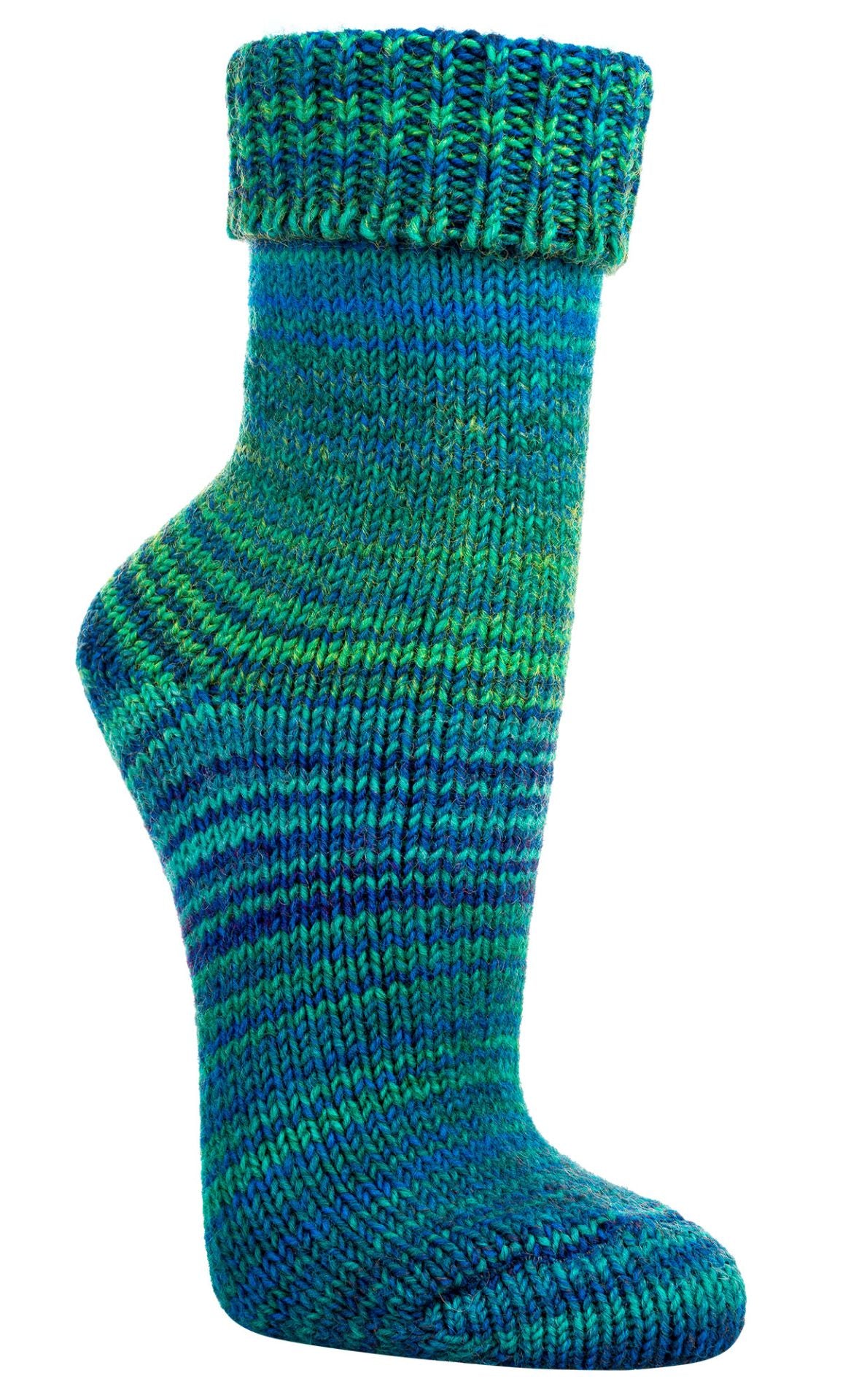 Norwegian Multi-Colored Wool Socks, 30% Wool Hand-Knitted with Machine