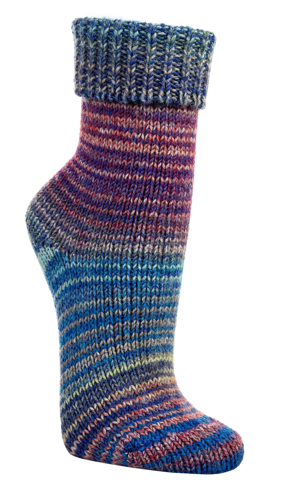 Norwegian Multi-Colored Wool Socks, 30% Wool Hand-Knitted with Machine