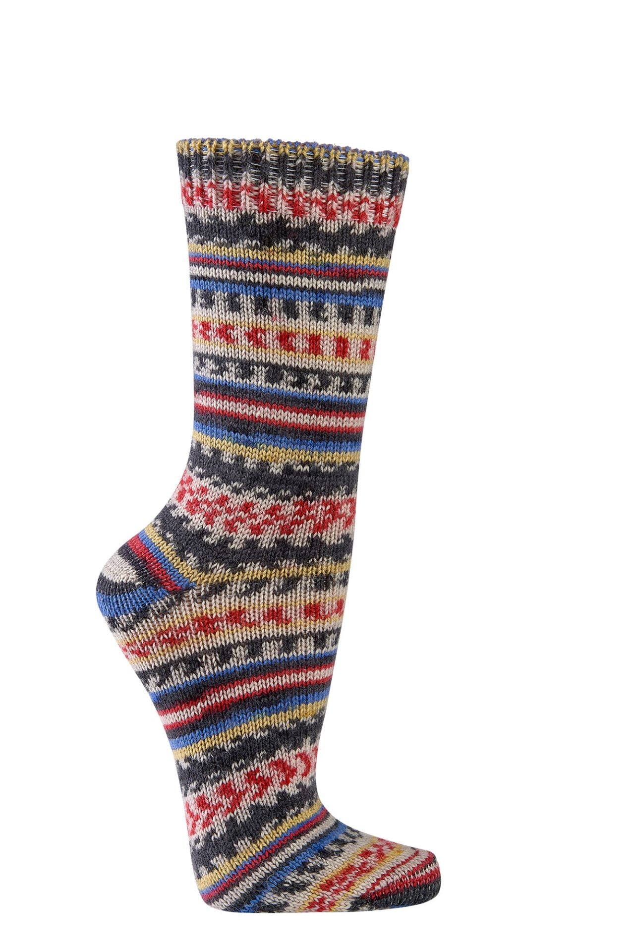 Cosy Premium Hand-Knitted Winter Socks 70% Wool, Multi-Coloured Machine Knit Socks