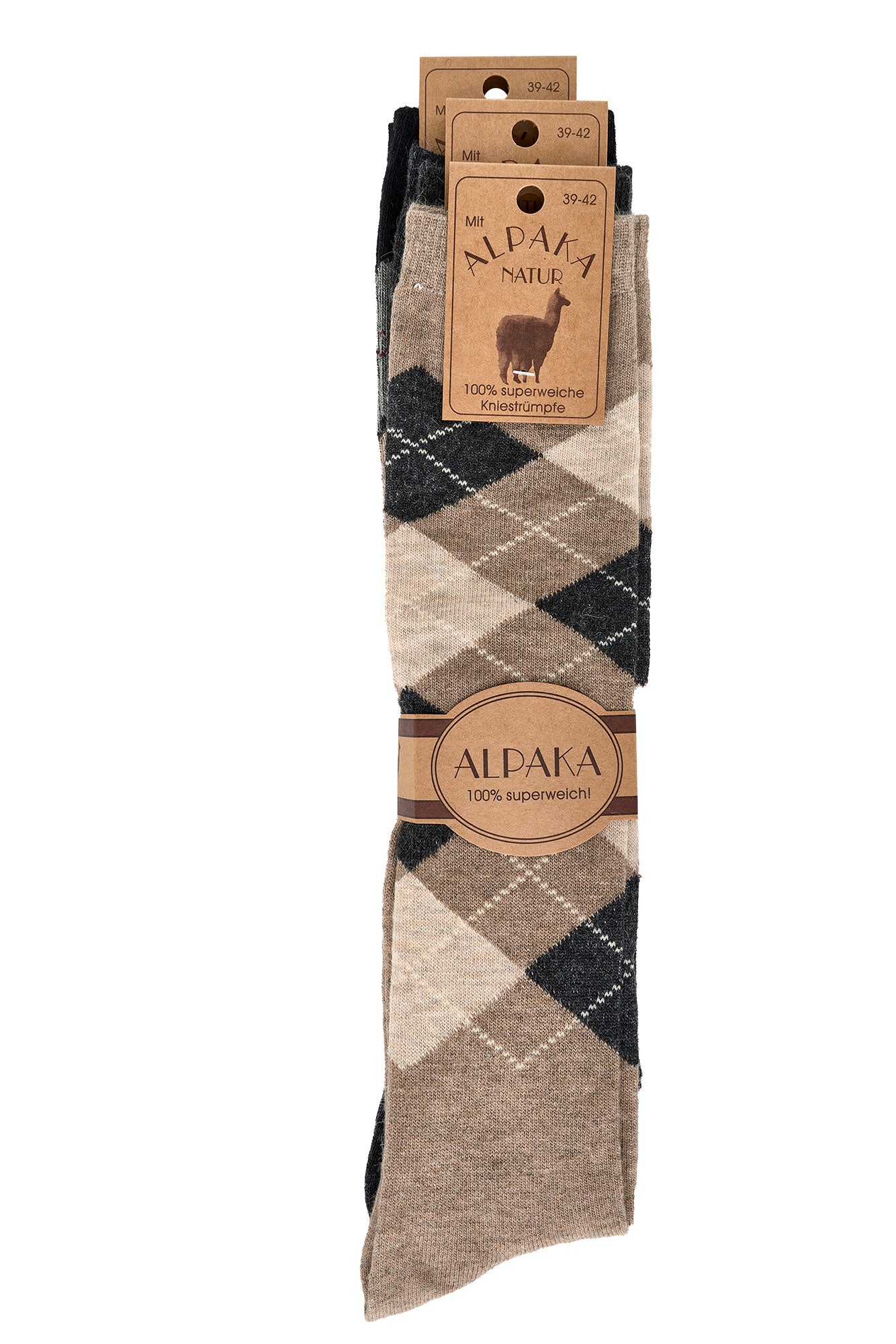 3pair Luxury Alpaca Knee High Socks | Extra Fine Warm Winter Socks | Argyle Pattern | Seamless Hand-Linked Toe | Ultra Soft With Alpaca Wool